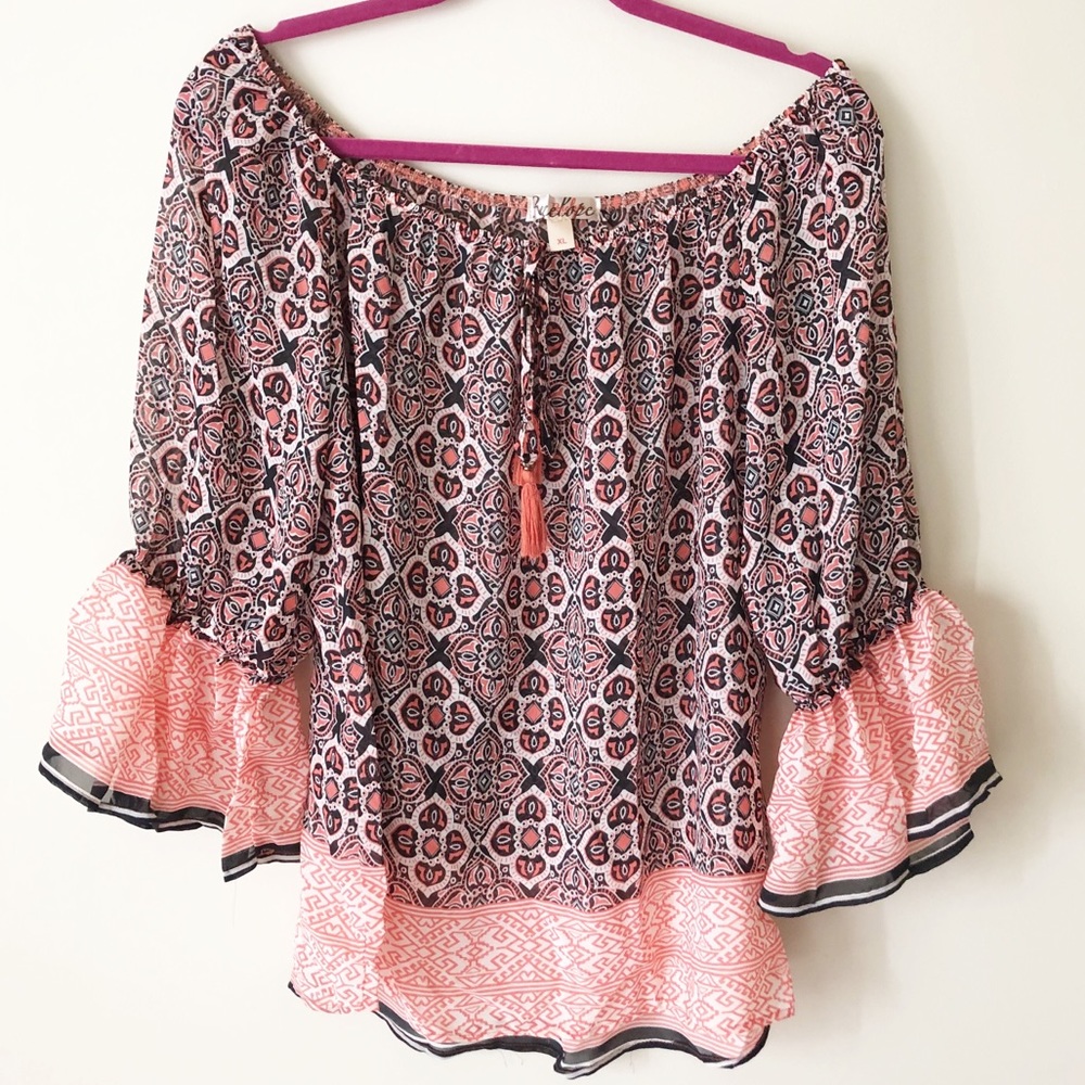 Penelope Project Sheer Peasant Top w/ Bell Sleeves